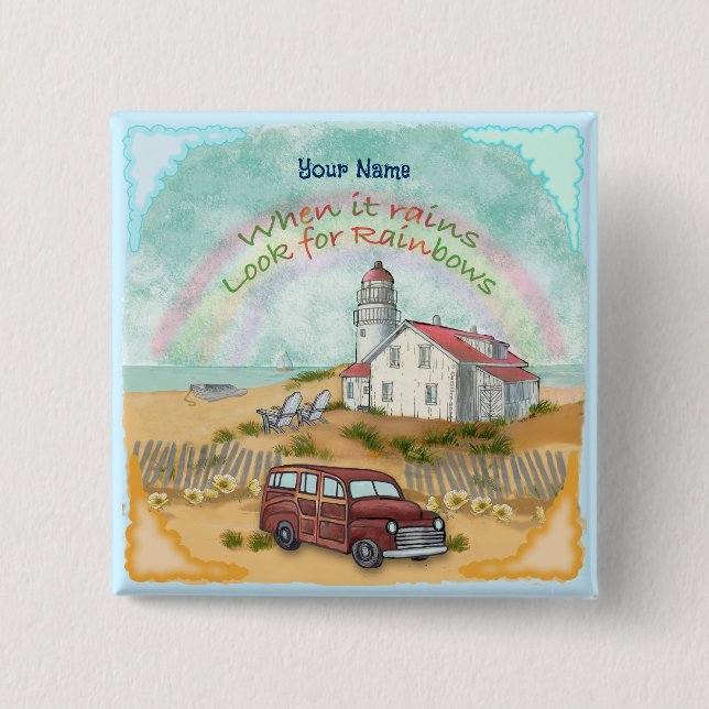 Beach Rainbow Lighthouse button (Front)