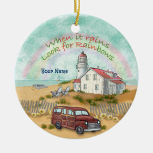 Beach Rainbow Lighthouse Ceramic Ornament
