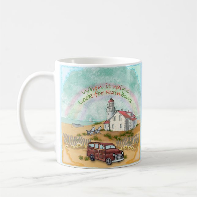 Beach Rainbow Lighthouse Coffee Mug (Left)