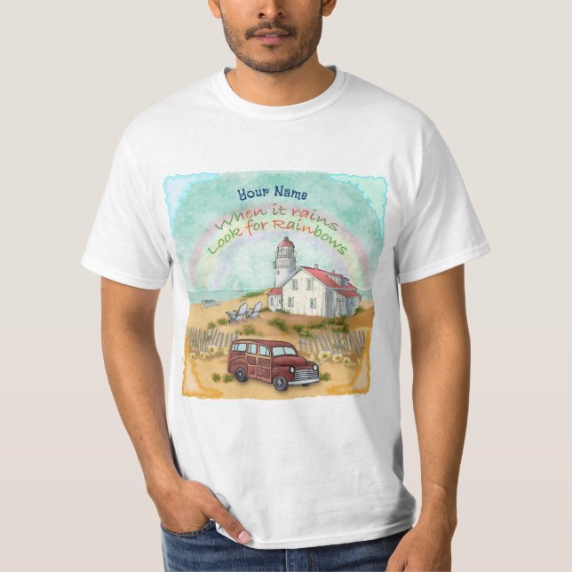 Beach Rainbow Lighthouse  T-Shirt (Front)