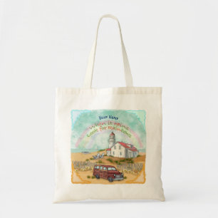 Beach Rainbow Lighthouse Tote Bag