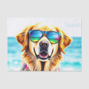 Beach Ready Golden Retriever in Watercolor Summer Tissue Paper
