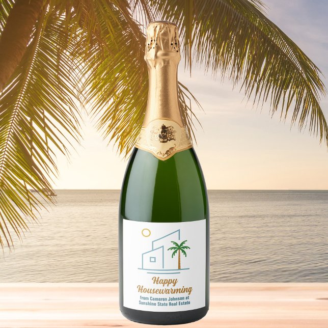 Beach Real Estate Company Cute Customisable Sparkling Wine Label (Creator Uploaded)