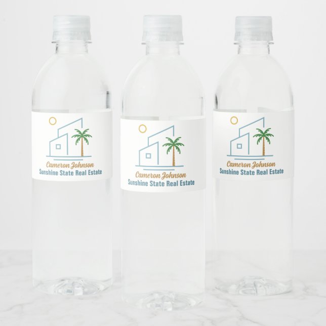 Beach Real Estate Company Cute Customisable Water Bottle Label (Bottles)