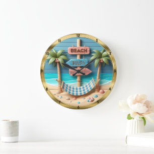 Beach Relax Hammock Tropical Large Clock