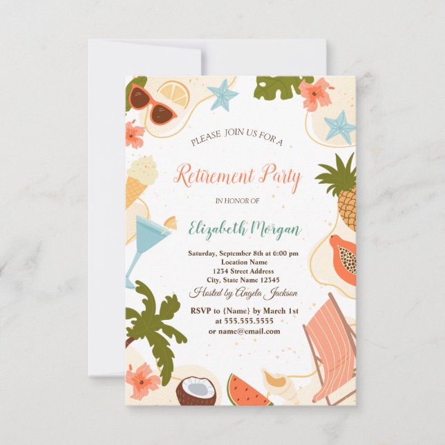 Beach Relax Pool Summer Retirement Party Invitation (Front)