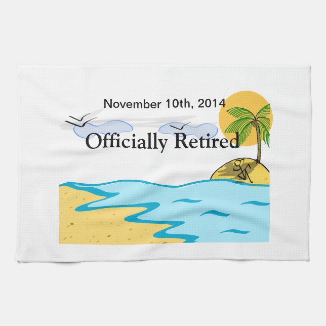 Beach Retirement Add Name And Date Tea Towel (Horizontal)