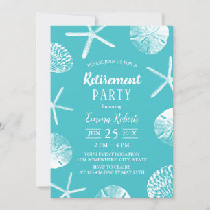 Beach Retirement Party Elegant Turquoise Seashells Invitation