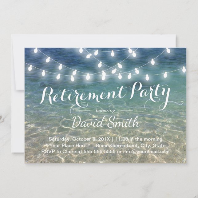 Beach Retirement Party String Lights Tropical Invitation (Front)