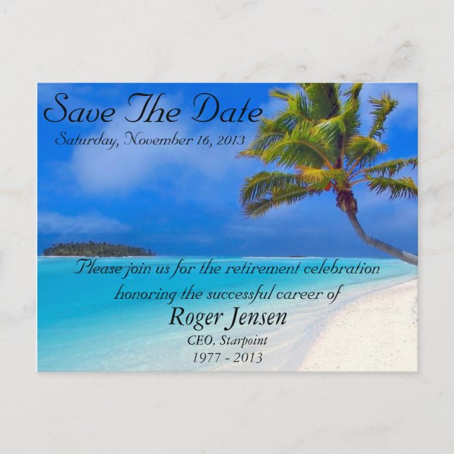 Beach Retirement Save the Date Postcard (Front)
