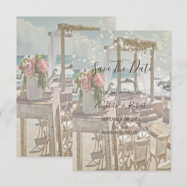 Beach Retro Arbor String Lights Save The Date (Front/Back)