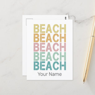 Beach Retro Lettering Vintage Holiday Summer Postcard