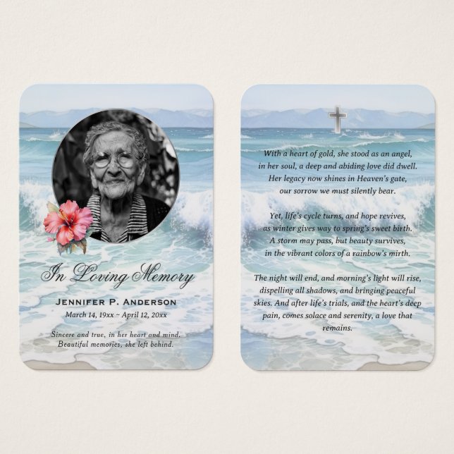 Beach Rolling Waves Hibiscus Memorial Cards (Front & Back)