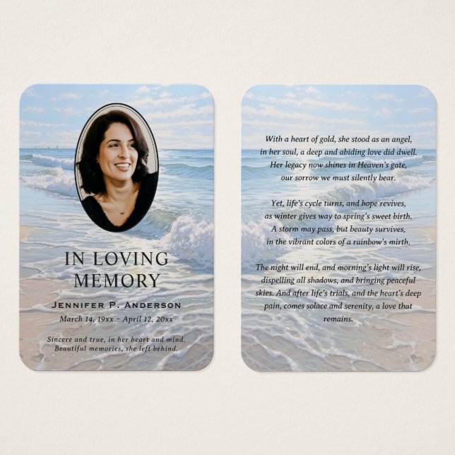 Beach Rolling Waves Photo Memorial Prayer Cards (Front & Back)
