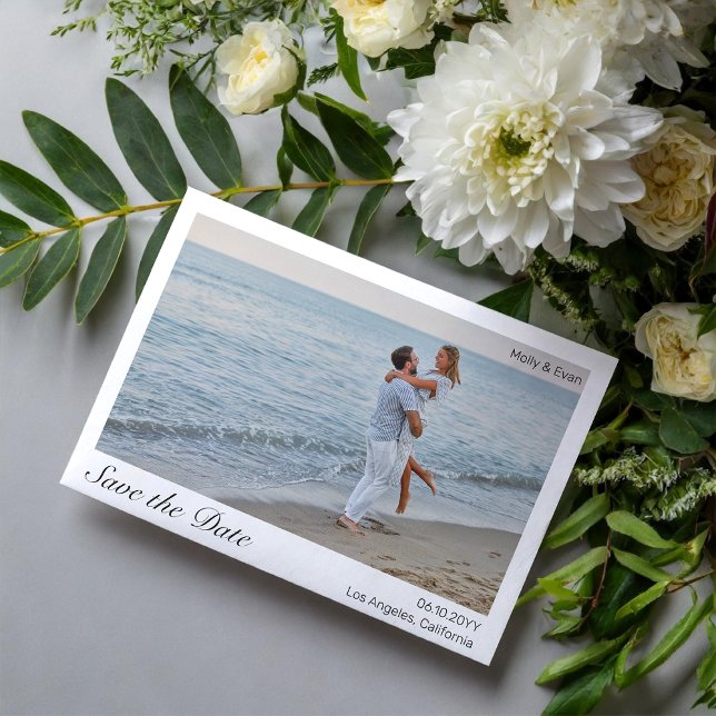 Beach Romance Border Photo Wedding Save the Date Magnetic Invitation (Creator Uploaded)