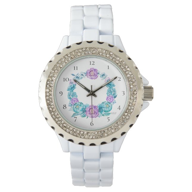 *~* Beach Rose Turquoise Magenta  Flower Wreath Watch (Front)