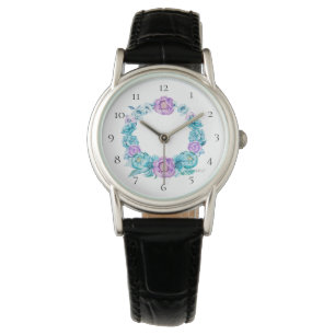 *~* Beach Rose Wreath Turquoise Magenta Flower Watch