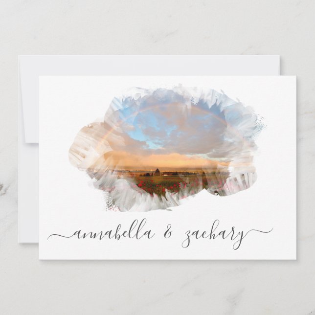 *~* BEACH RSVP - QR RAINBOW AR11 BEACH WEDDING INVITATION (Front)