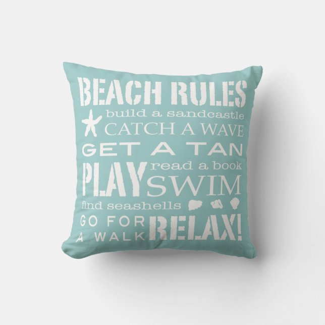 Beach Rules By the Seashore Aqua Teal & White Cushion (Front)