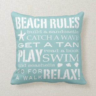 Beach Rules By the Seashore Aqua Teal & White Cushion