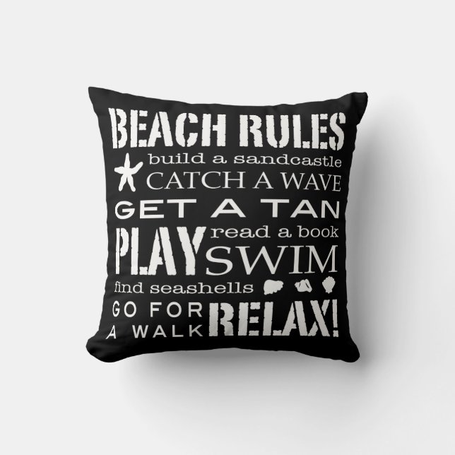 Beach Rules By the Seashore Crisp Black White Grey Cushion (Front)