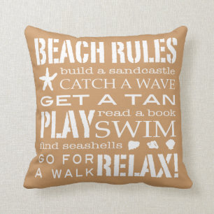 Beach Rules By the Seashore Sandy Beige & Brown Cushion