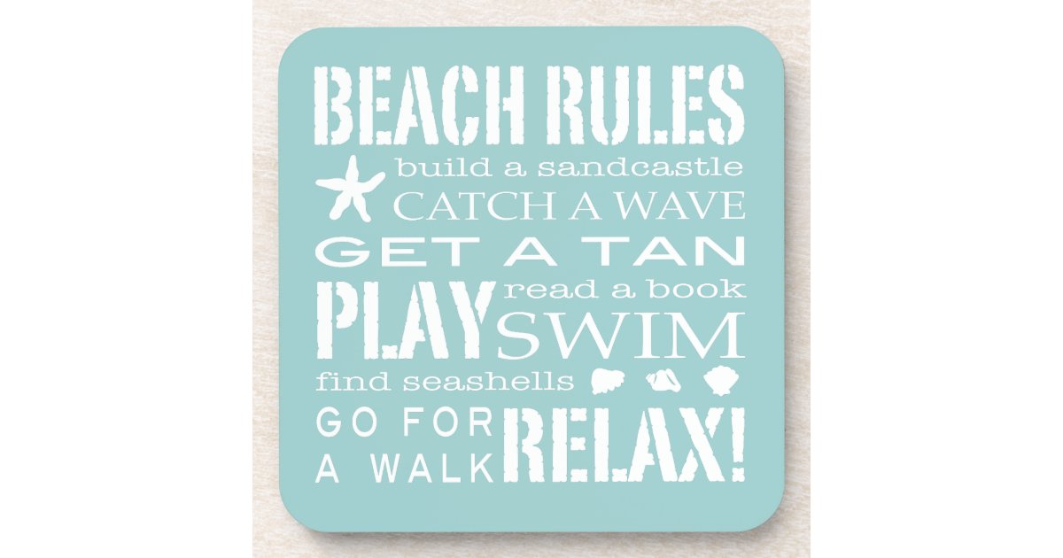 Beach Rules By the Seashore Soft Aqua &amp; White Coaster | Zazzle