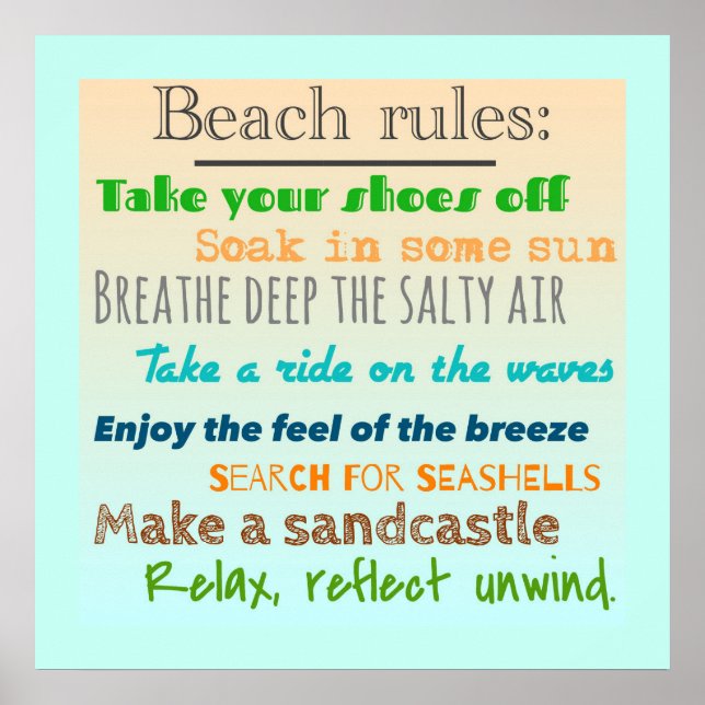 Beach Rules Fun Colorful Nautical Typography Poster (Front)