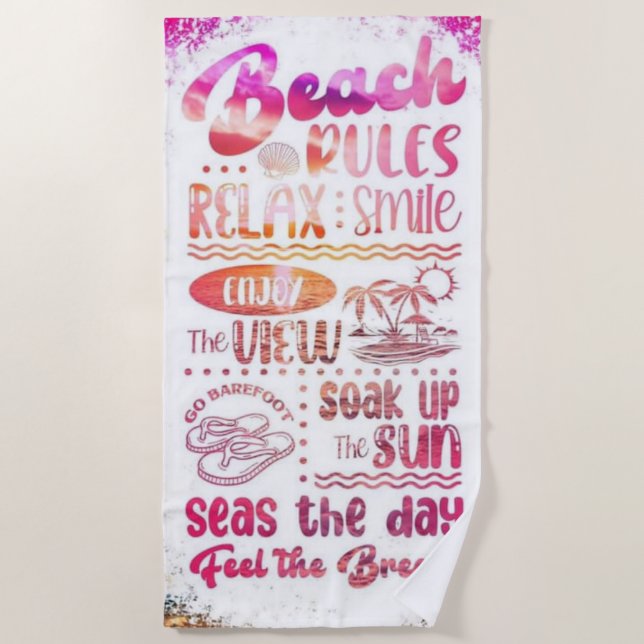 Beach Rules Towel – Funny & Practical (Front)
