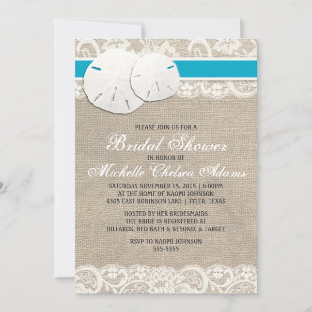 Beach Rustic Burlap Lace Bridal Shower Invitation (Front)