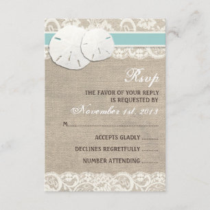 Beach Rustic Burlap Lace RSVP Card