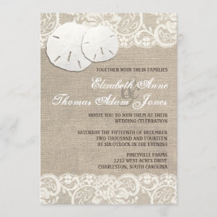 Beach Rustic Burlap Lace Wedding Invitation