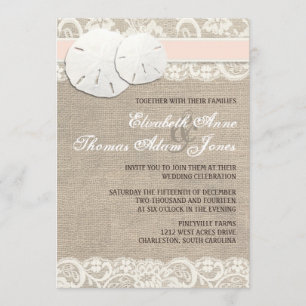 Beach Rustic Burlap Lace Wedding Invitation Blush