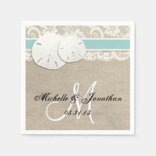 Beach Rustic Burlap Lace Wedding Napkin
