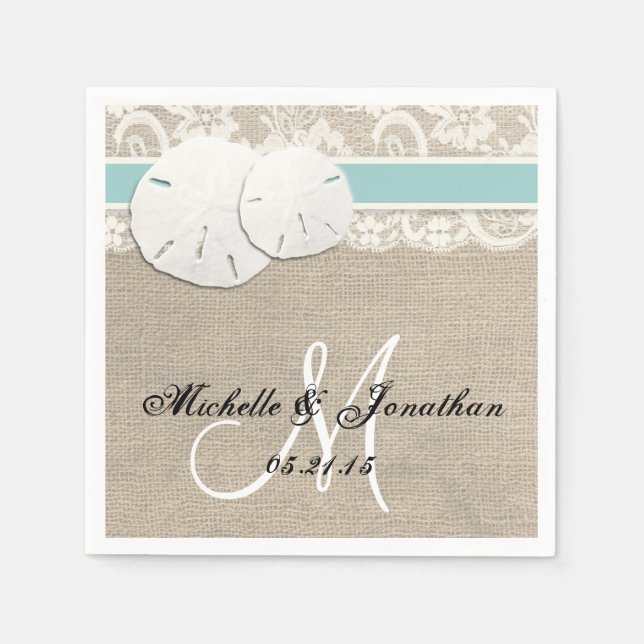 Beach Rustic Burlap Lace Wedding Napkin (Front)