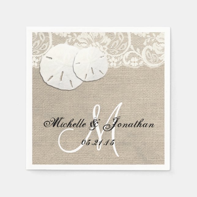 Beach Rustic Burlap Lace Wedding Napkin (Front)