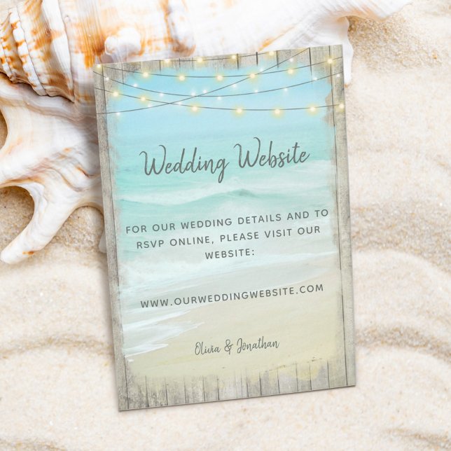 Beach Rustic Wood Aqua Blue Waves Wedding Website Enclosure Card (Creator Uploaded)