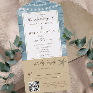 Beach Rustic Wood Beige Wedding All In One Invitat Invitation