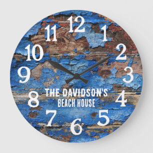 Beach Rustic Wood Blue and Brown Custom Clock