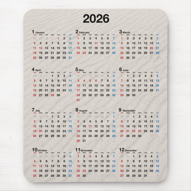 Beach Sand 2024 Calendar  Mouse Pad (Front)