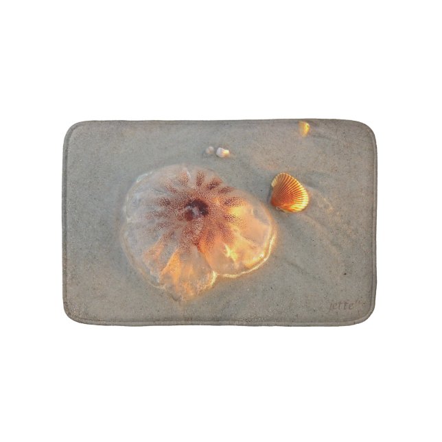 Beach Sand and Jellyfish Bathmat or Pet Mat (Front)