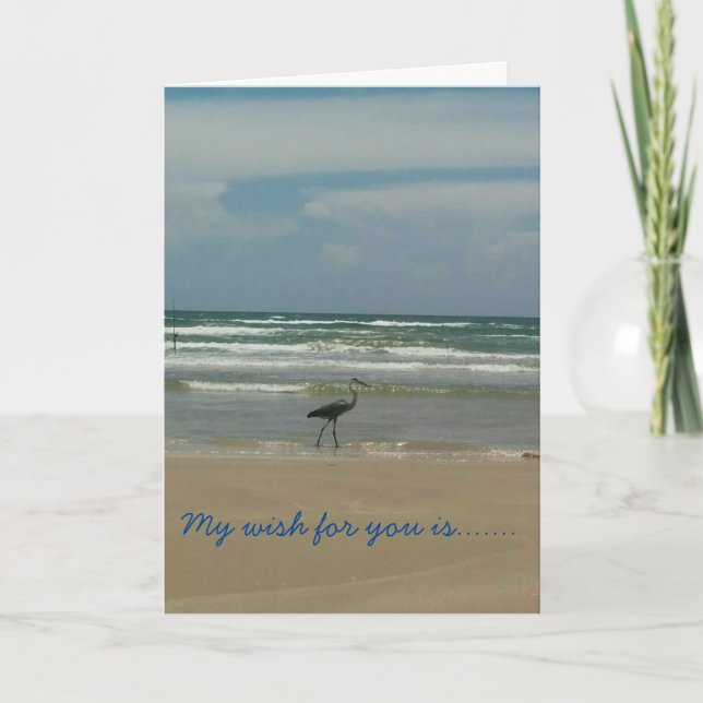 beach sand and waves birthday card with bird (Front)