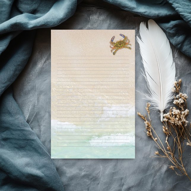 Beach Sand Blue Crab Blank Lined Writing Paper (Creator Uploaded)
