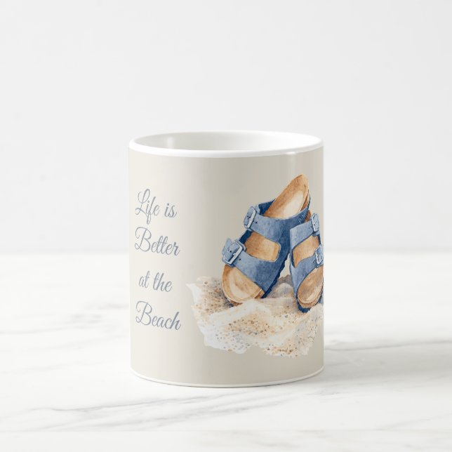 Beach Sand Blue Sandals Coffee Mug (Center)