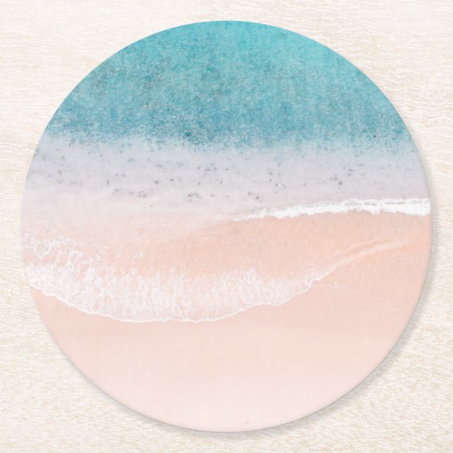 Beach Sand Blue Sea Seaside Custom Blank Template Round Paper Coaster (Front)
