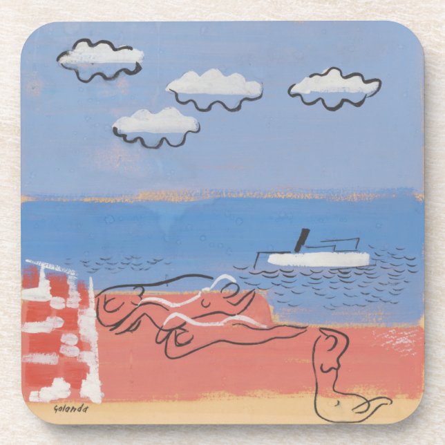 Beach, Sand, Blue Sky Contemporary Art Coasters  (Front)