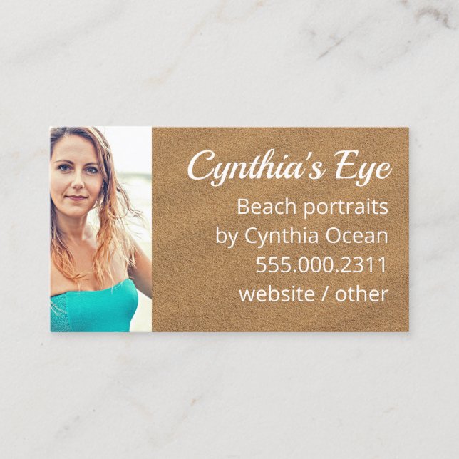 Beach Sand Bold Text Photo Template Business Card (Front)