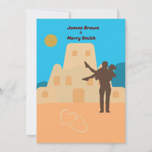Beach Sand Castel Sun Hearts Romantic Wedding Invitation