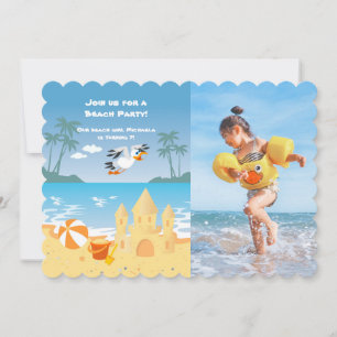 Beach Sand Castle birthday party photo invitation