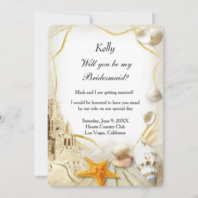Beach Sand Castle Wedding Bridesmaid Invitation (Front)